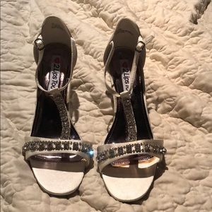 Off White Rhinestone Studded Evening Shoes